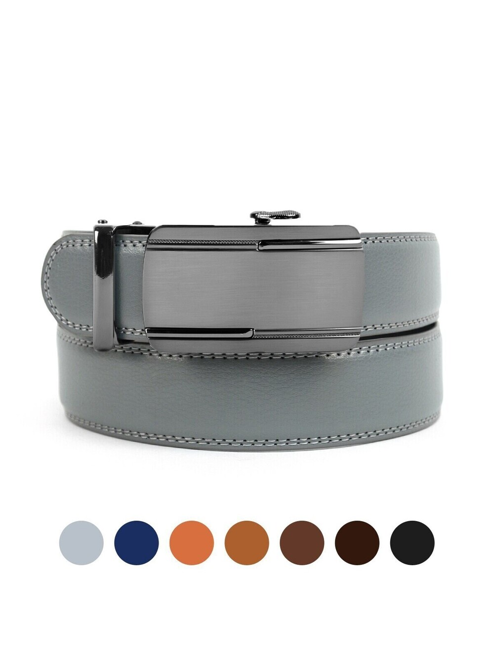 46" Mens Sliding Gray Buckle Genuine Leather Ratchet Belt Dark Brown MGLBB28-DBR
